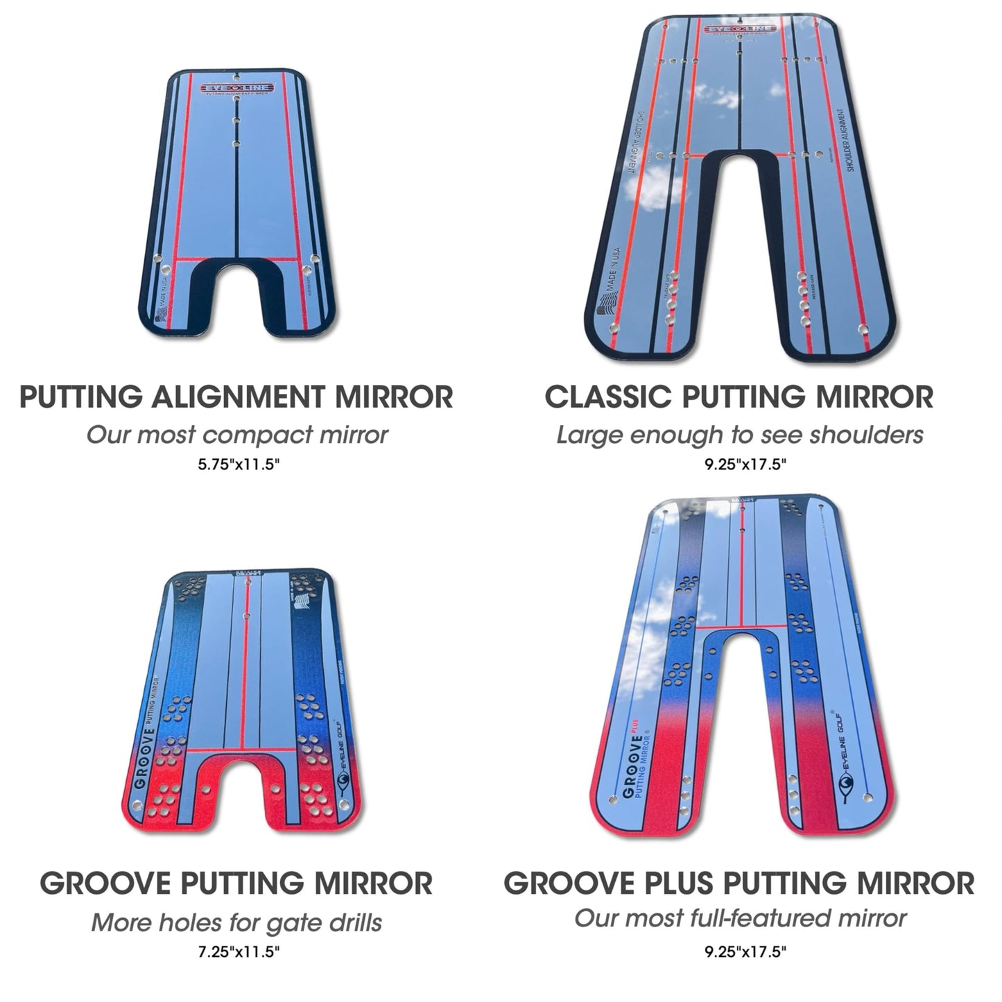 EyeLine Golf Putting Mirror, Alignment Training Aid Used by Tour Pros for Consistent Setup, Check Eyes-Shoulders-Putter Face for Improved Accuracy, Indoor-Outdoor (Putting Alignment Miror)