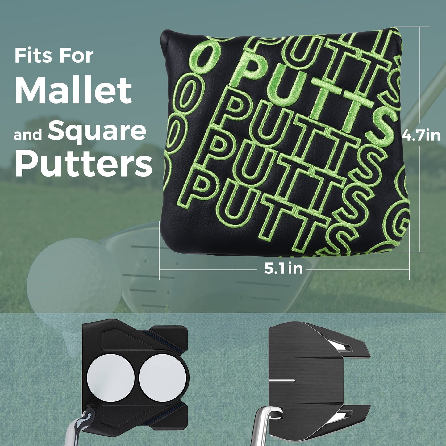Studio Crafted 0 Putts Given Golf Putter Cover Square Mallet Magnetic (Black)