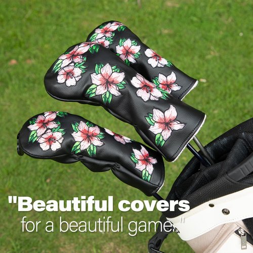 Golf Headcovers Embroidery Driver Cover Fariway Wood Headcover Hybrid Head Covers Leather Golf Club Covers for Most Brand,Black (for Driver)