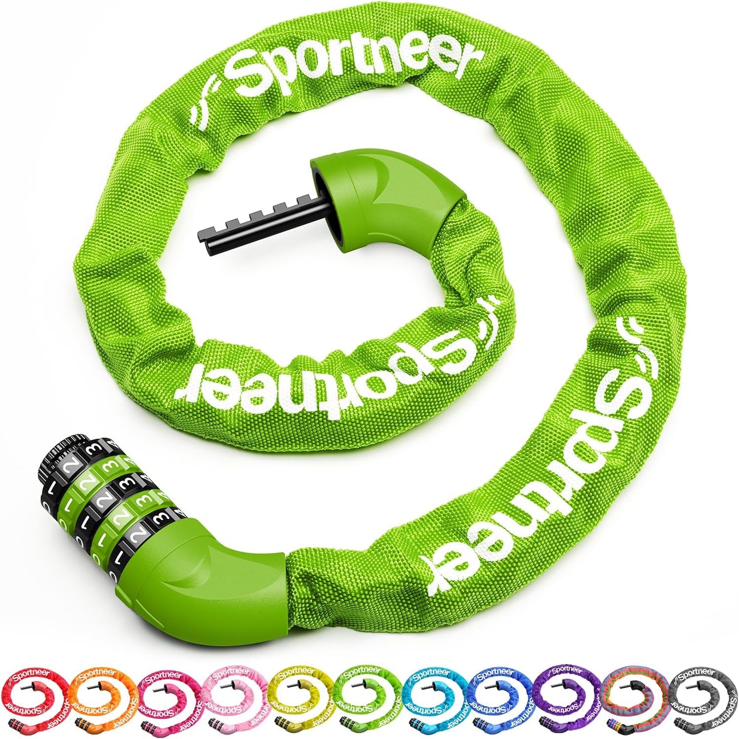 Sportneer Bike Lock - High Security 5-Digit Combination Chain Lock | Keyless, Heavy Duty, 3.2/3.6/4ft Lengths