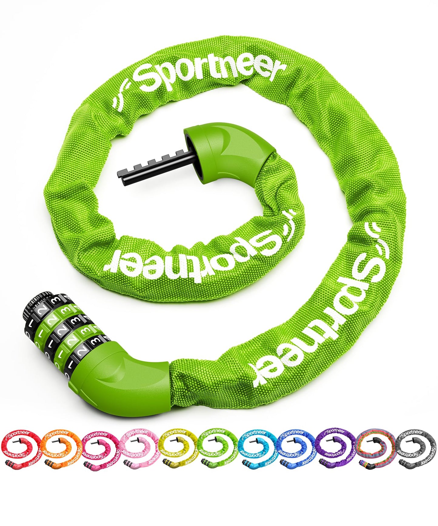 Sportneer Bike Lock: 3.2ft 5 Digit Combination High Security Anti Theft Bike Chain Lock - Heavy Duty Resettable Keyless Bicycle Lock for Bike, Bicycle, Motorcycle, Scooter Etc
