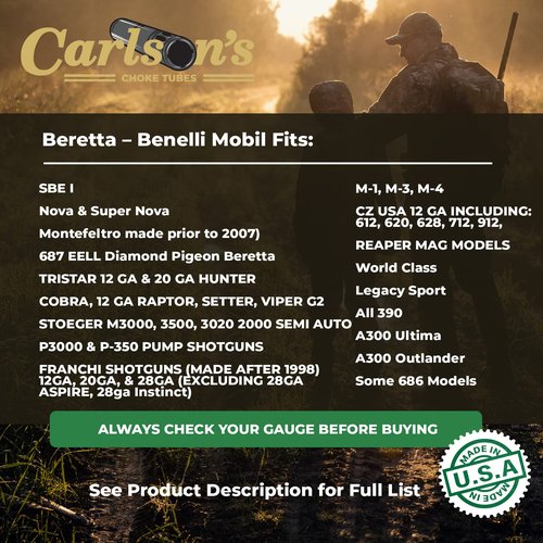 Carlson's Choke Tubes 12 Gauge Compatible for Beretta Benelli Mobil [ Long Range | 0.695 Diameter ] Titanium-Coated Steel | Black Cloud Waterfowl Choke Tube | Made in USA