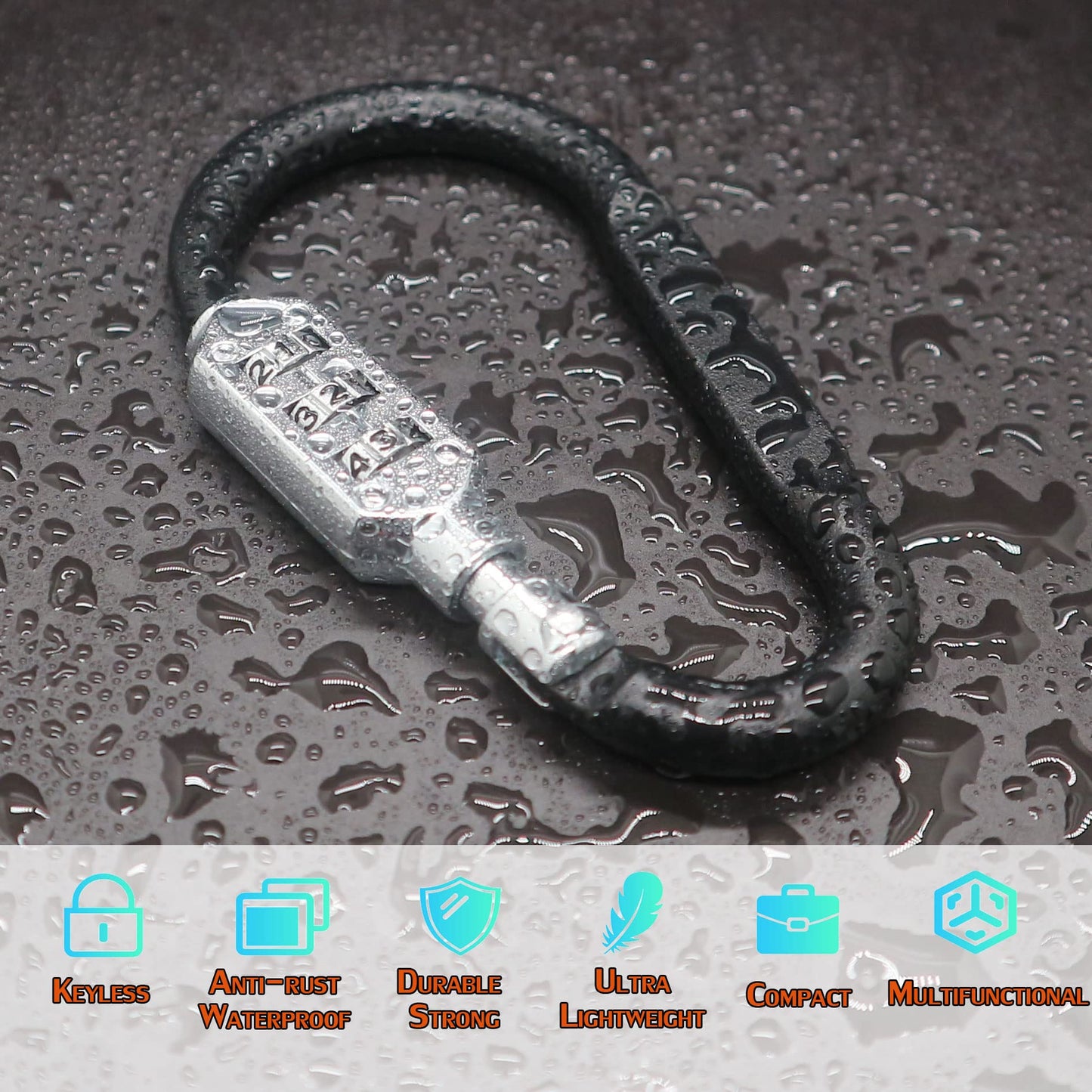 Combination Carabiner Clips,V-Resourcing Resettable 3 Dial Digit Combination Lock Carabiner Keychain,for Suitcase Luggage Travel Baggage Backpack (D Shaped, Large Size, Black, 2 Pack)