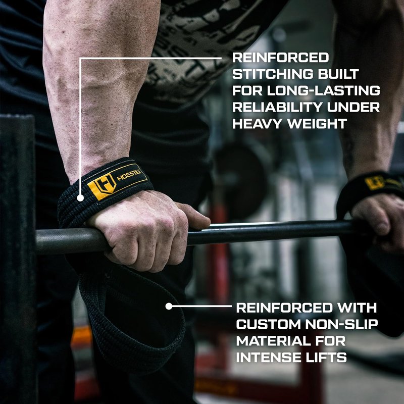 HOSSTILE Figure 8 Lifting Straps (Pair) – Heavy-Duty Cotton Webbing, Non-Slip Design, Adjustable Fit, for Strength Training, Bodybuilding & Weightlifting