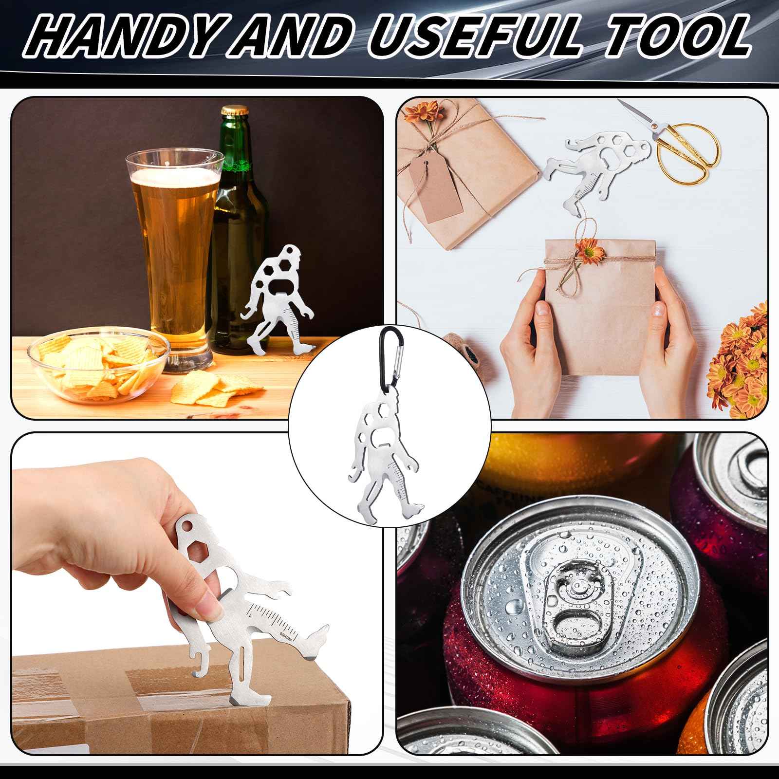 Cholemy 12 Pcs Credit Card Tool Novelty Christmas Stocking Stuffer Wallet Multitool Edc Gadget Friendship Bigfoot Sasquatch Elephant Gift Small Hand Carabiners Tool for Men Birthday(Ape-man,Silver)