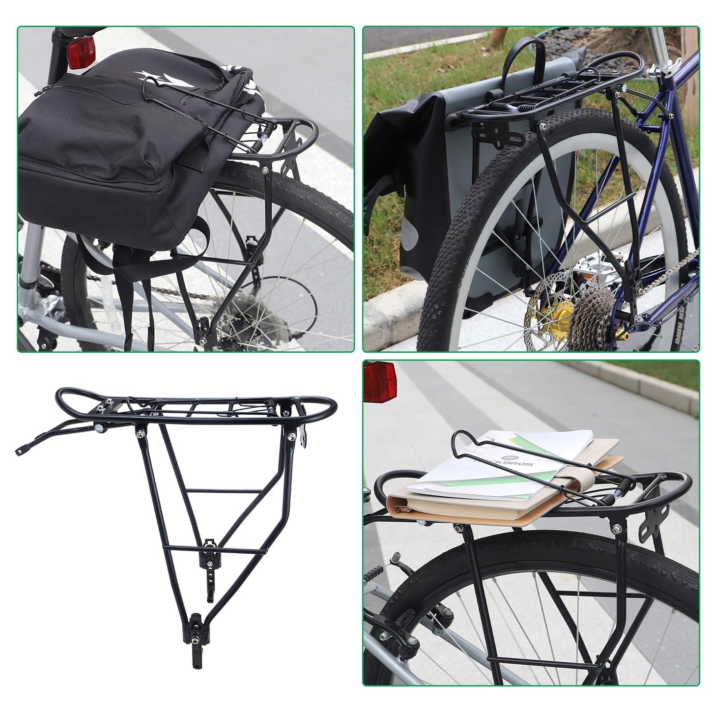 Rear Bike Rack Bike Cargo Racks Lightweight Alloy Aluminium 55LB Load Bearing Capacity Cargo Rack for Bike for Mountain Bike Road Bicycle Rear Rack, Height Adjustable Bicycle Rack 24"-28" Bike, Black