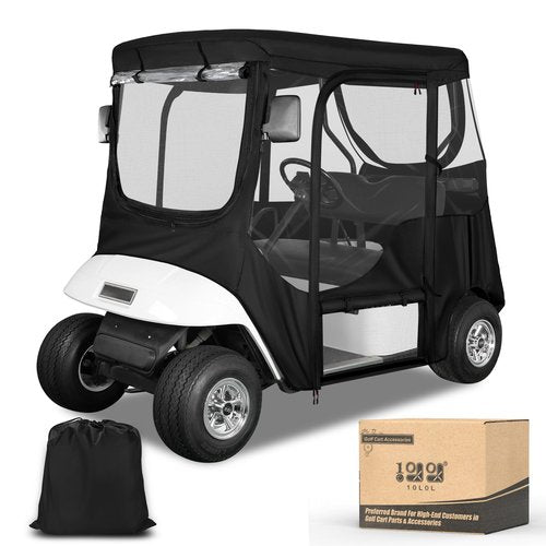 10L0L 2 Passenger Golf Cart Enclosure for EZGO TXT- (Roof up to 58"),Mosquito-Proof,Rain Cover,Waterproof 600D Material,Side Mirror Opening, Transparent Tail Light Panel,Foldable Door, Clear Windows