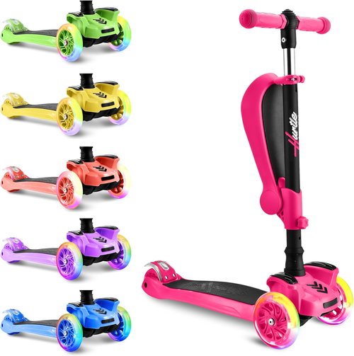 Hurtle 3-Wheeled Kids Scooter - LED Wheel Lights, Adjustable Handlebar, Foldable Seat | Ages 1-14