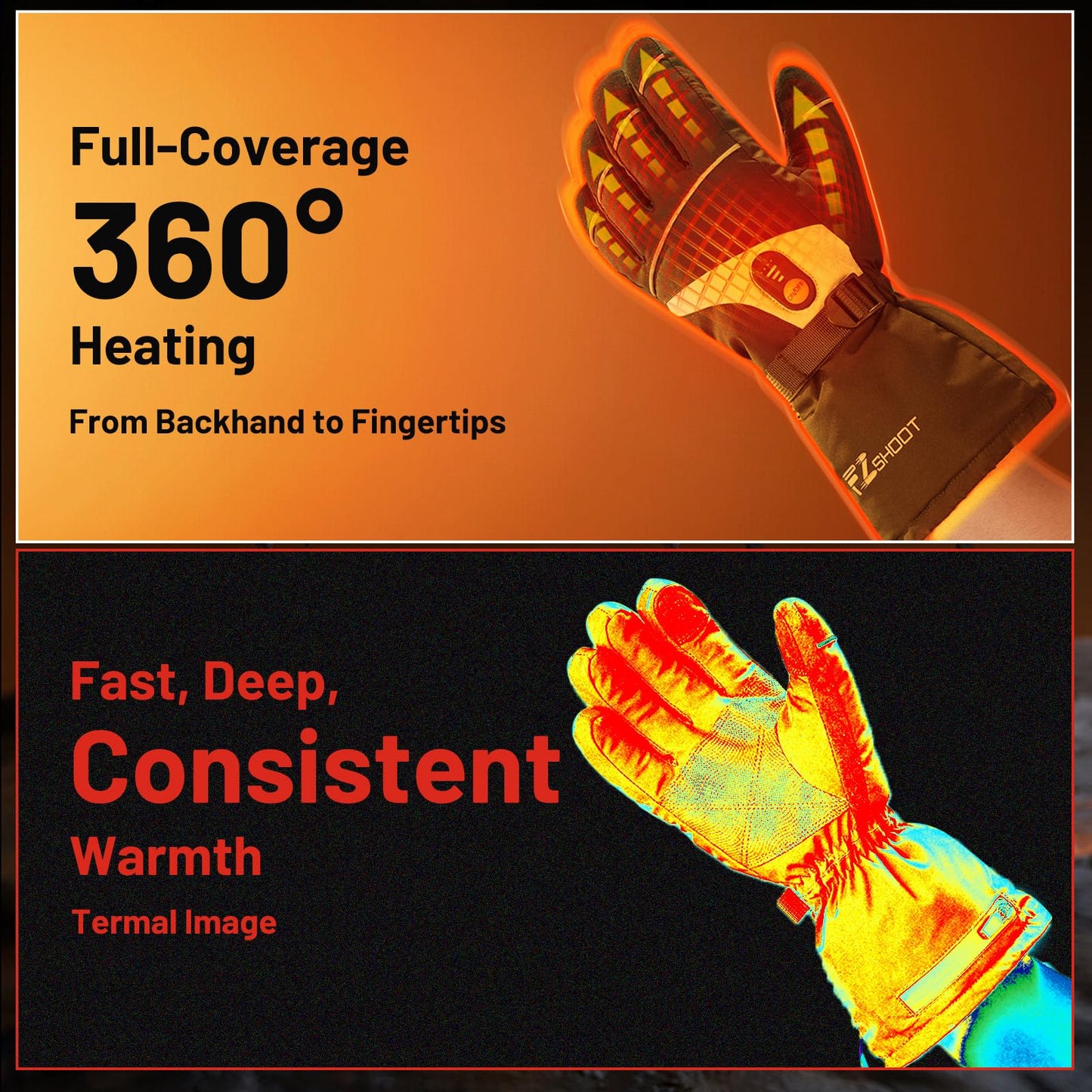EZshoot Heated Gloves for Men Women, 7.4V Rechargeable Electric Hand Warmers with 3000mAh Battery, Waterproof Touchscreen Winter Work Ski Gloves for Motorcycle Hunting