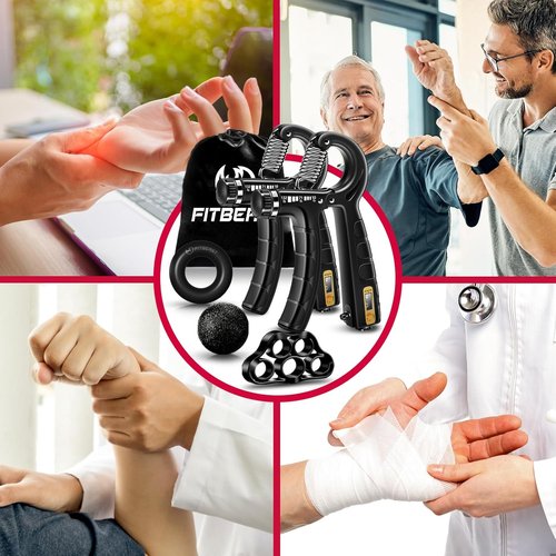 FitBeast Hand Grip Strengthener Kit - 5 Pack with Adjustable Resistance Grippers & Stress Relief Ball