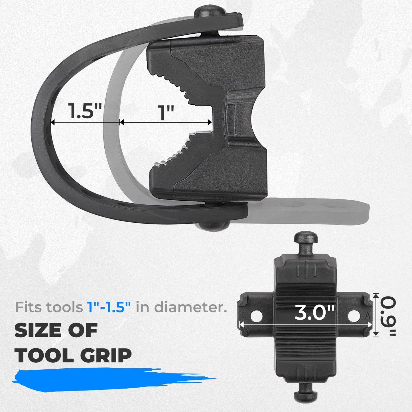KEMIMOTO Type A Shovel Holder Rubber Clamp Grip Mount Kit Fits 1"-1.5" Dia. Tools, Clamps Mount For 0.5"-0.75"-1.5" Bar Tube Tool Grip Quick-Release ATV UTV Snowmobile Golf Cart
