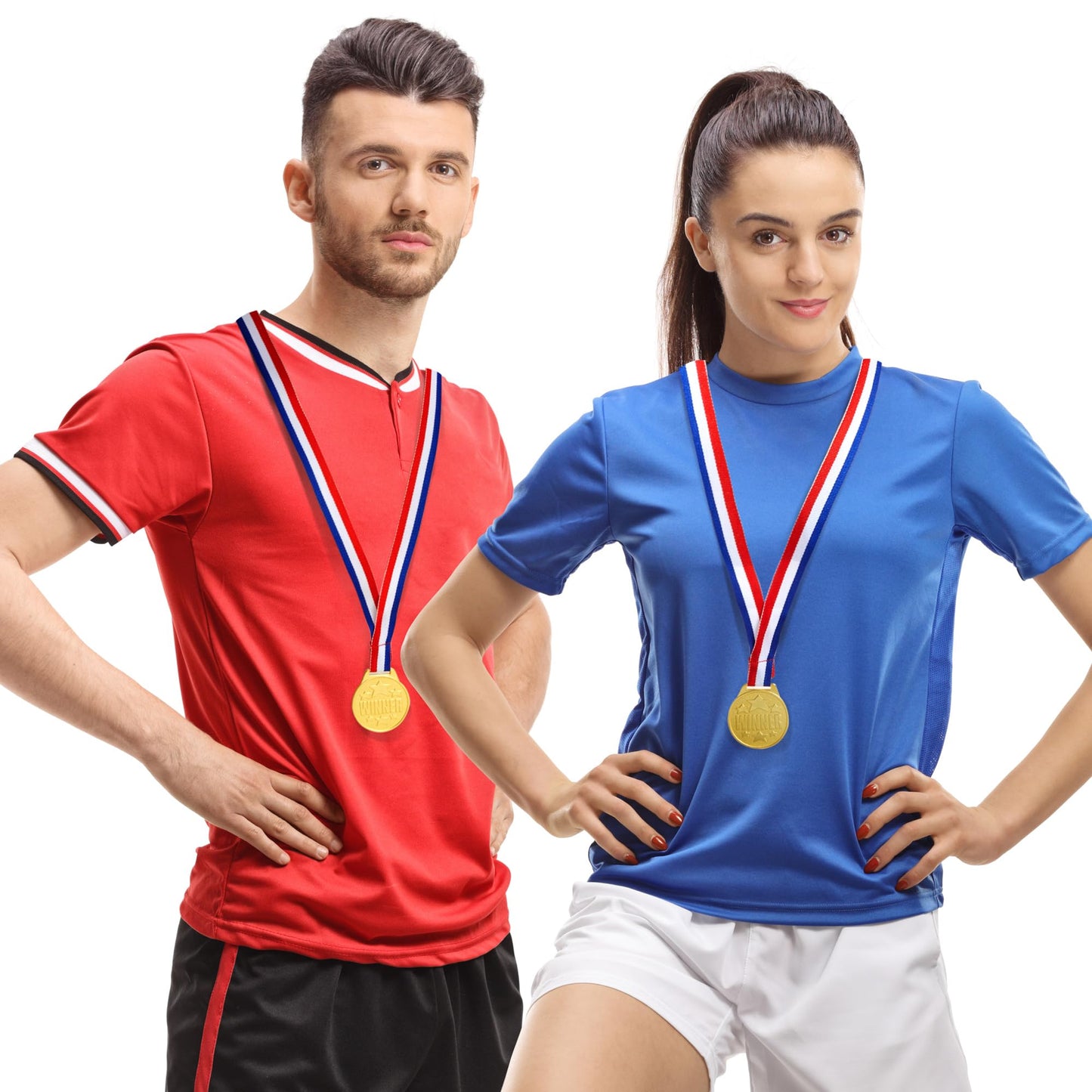 Juvale Medals for Awards & Trophies - Award Ribbons & Prizes for Adults - 12 Pack, 1.5-Inch Gold Olympic Style with Red, White & Blue Neck Ribbons - Participation & Winner Medals for Kids