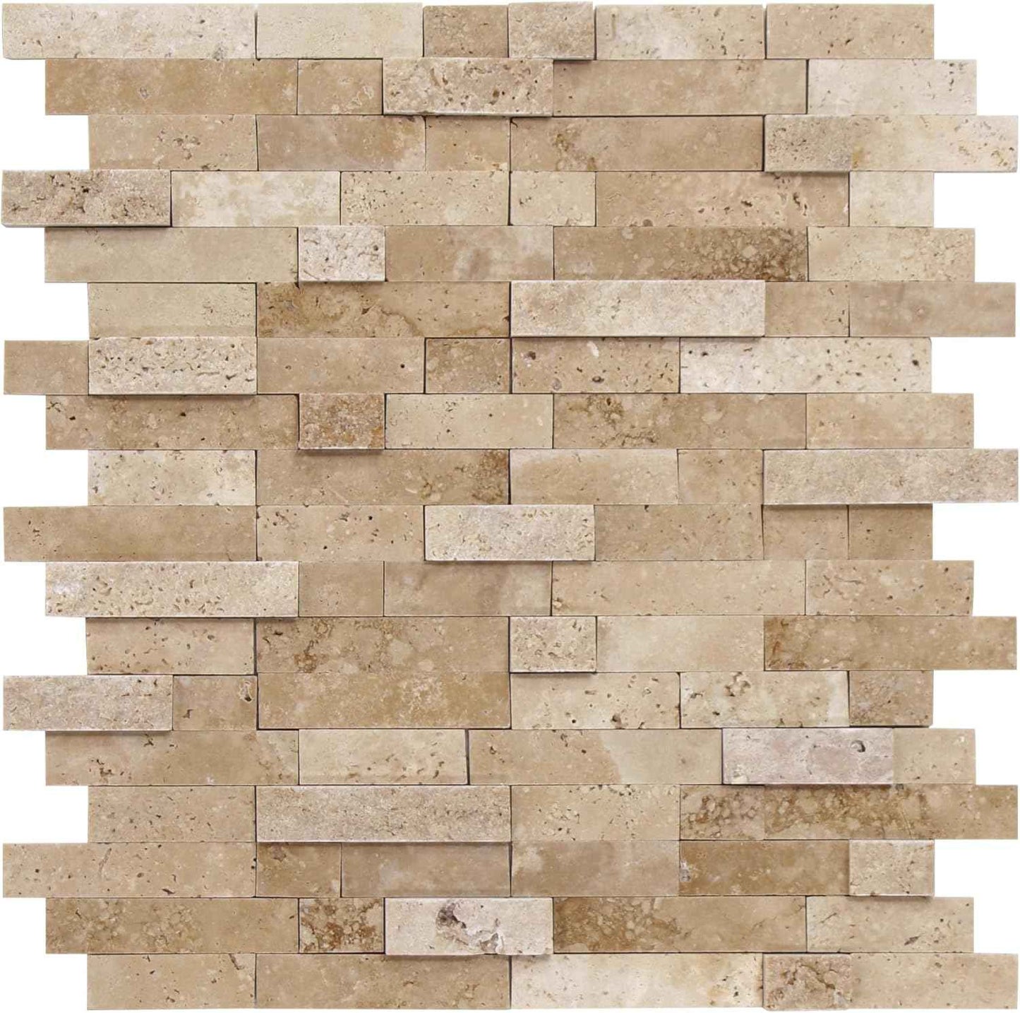 Peel and Stick 3D Stone Mosaic Tiles - 12x11" Self-Adhesive Backsplash for Kitchen & Bathroom - 5 Sheets, Mixed Tan