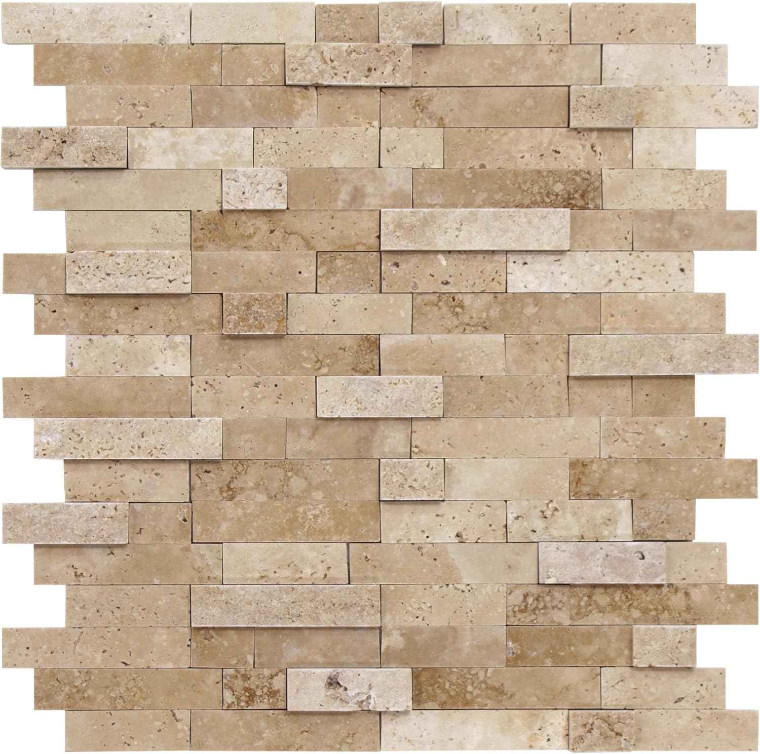 Peel and Stick 3D Stone Mosaic Tiles - 12x11" Self-Adhesive Backsplash for Kitchen & Bathroom - 5 Sheets, Mixed Tan