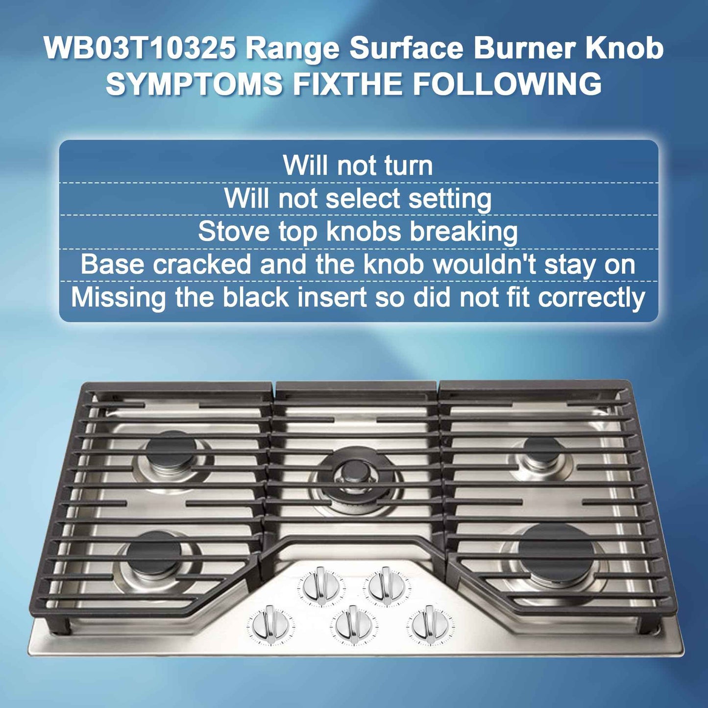 Fetechmate WB03T10325 Burner Control Knobs Replacement for G-E Stove Knob Replace 2691864 PS3510510 WB03T10325 Heavy Metal Knobs 6 Pack