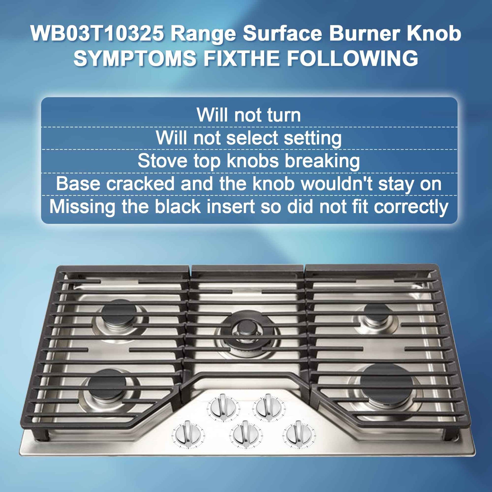 Fetechmate WB03T10325 Burner Control Knobs Replacement for G-E Stove Knob Replace 2691864 PS3510510 WB03T10325 Heavy Metal Knobs 6 Pack