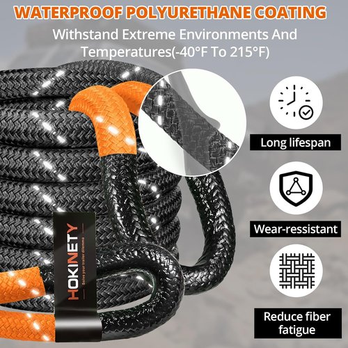 Kinetic Recovery Tow Rope - Heavy Duty 30FT Snatch Strap Kit with Reflective Design | 55,000LBS Capacity - Black
