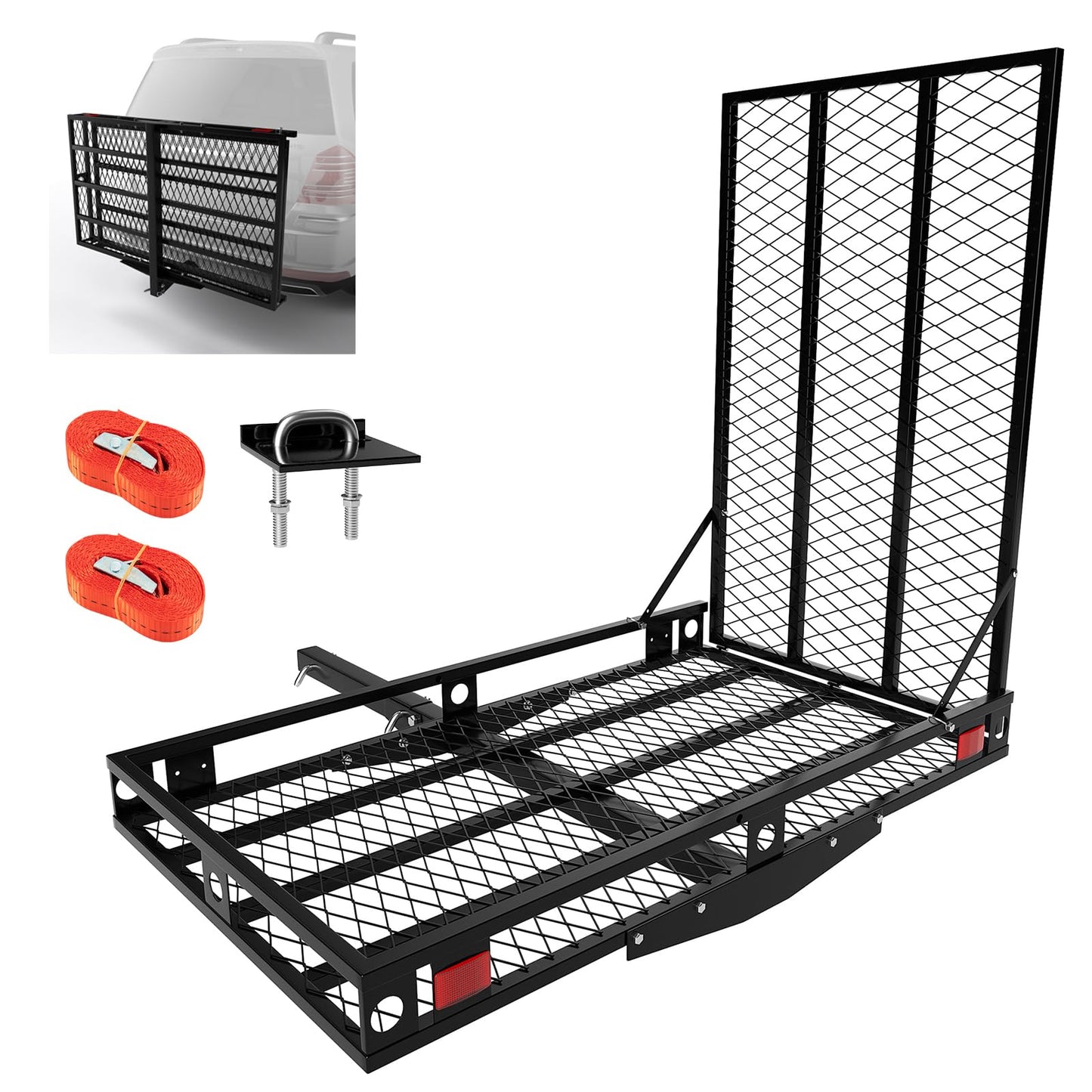 Goplus Mobility Scooter Carrier, 50” x 29.5” Folding Wheelchair Carrier for Car with 42” Ramp, Stabilizer & 2 Tie Down Straps, 500 LBS, Fit 2" Hitch Receiver, Hitch Cargo Carrier for SUV Car