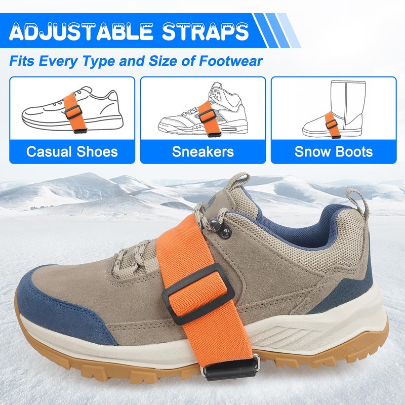 Ice Cleats Mid-Sole Traction Cleats Crampons Anti Slip Cleats for Shoes and Boots 7 Tungsten Studs Snow Grippers with Adjustable Straps Winter Walking on Ice (M- 1 Pair)