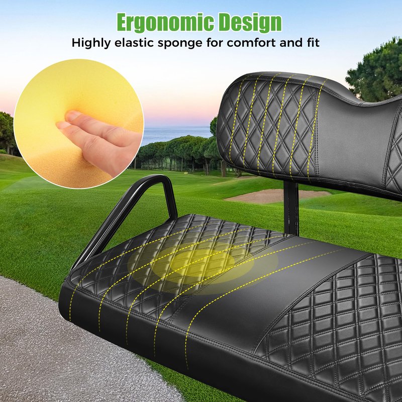 10L0L Golf Cart Leather Front Seat Cover for EZGO TXT - Soft PU Leather and Fitting Memory Foam, 3D Diamond Pattern, Golf Cart Vinyl Waterproof Replacement Seat Cover (Black)
