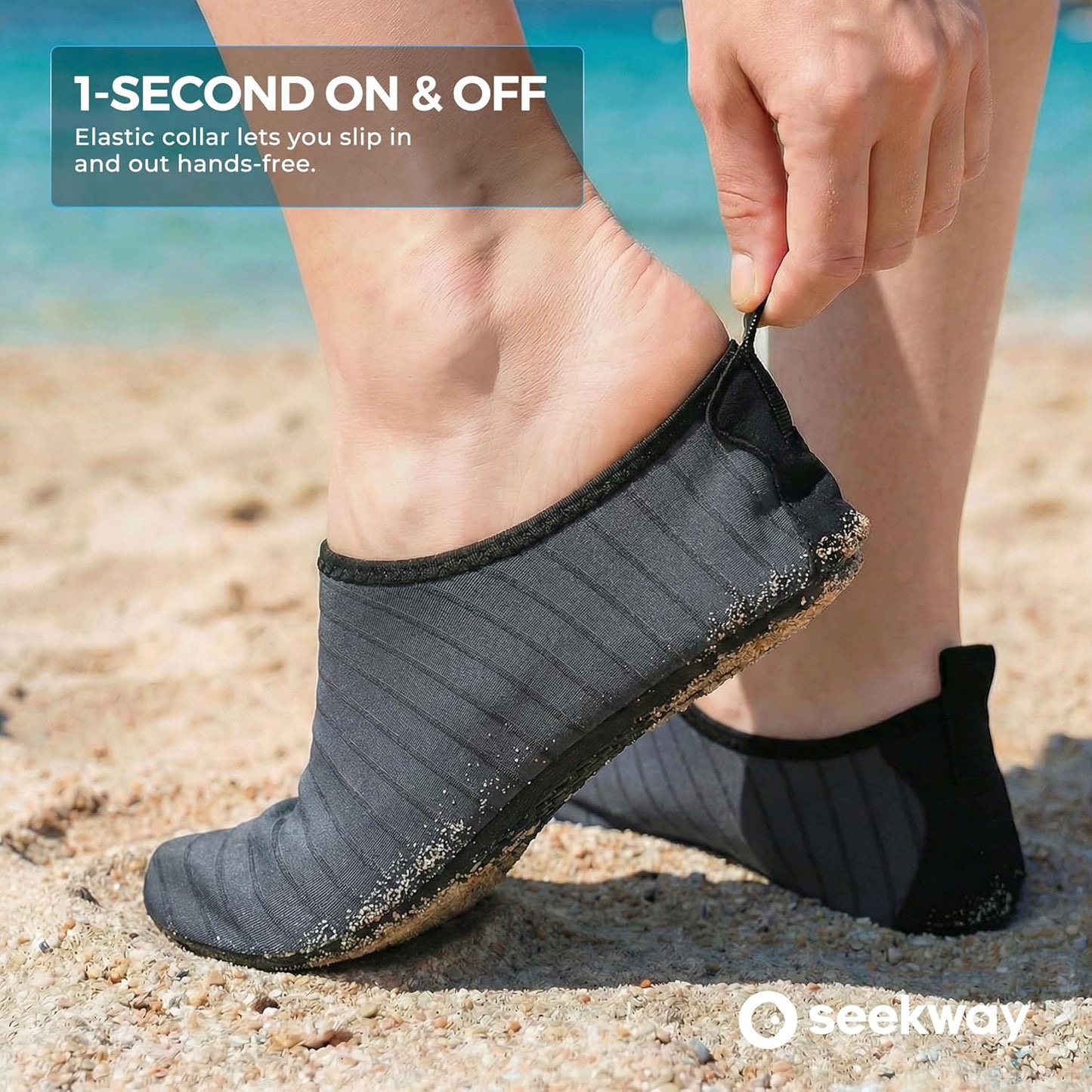 SEEKWAY Water Shoes - Quick-Dry Aqua Socks for Men & Women | Non-Slip Design for Beach & Pool - Black