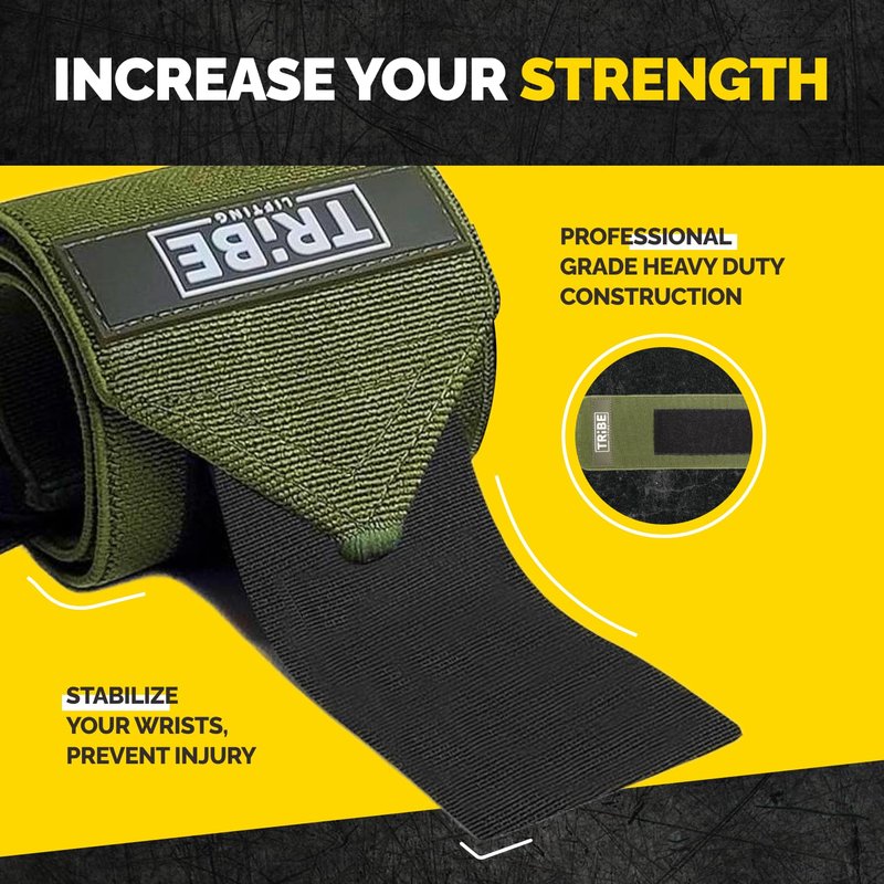 Tribe Lifting Heavy Duty Wrist Support — 18 inch Wraps Lock Your Wrists in a Strong, Stable Position During Bench Press and Overhead Lifts, so You Push Heavier Weight with Zero Wrist Pain