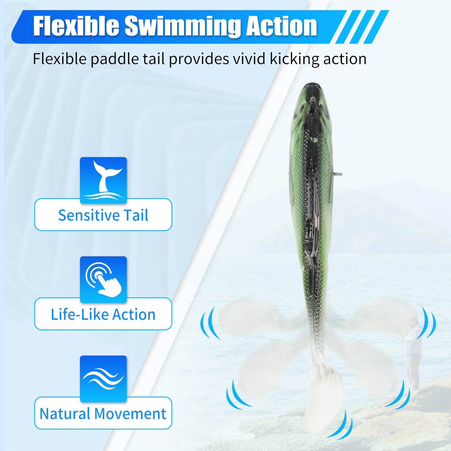 Paddle Tail Swimbaits, Pre-Rigged Soft Fishing Lures Jig Head Lifelike Swim Shad Lures Swimbait with Weighted Hook for Bass Walleye Trout Pike Crappie Striped Bass