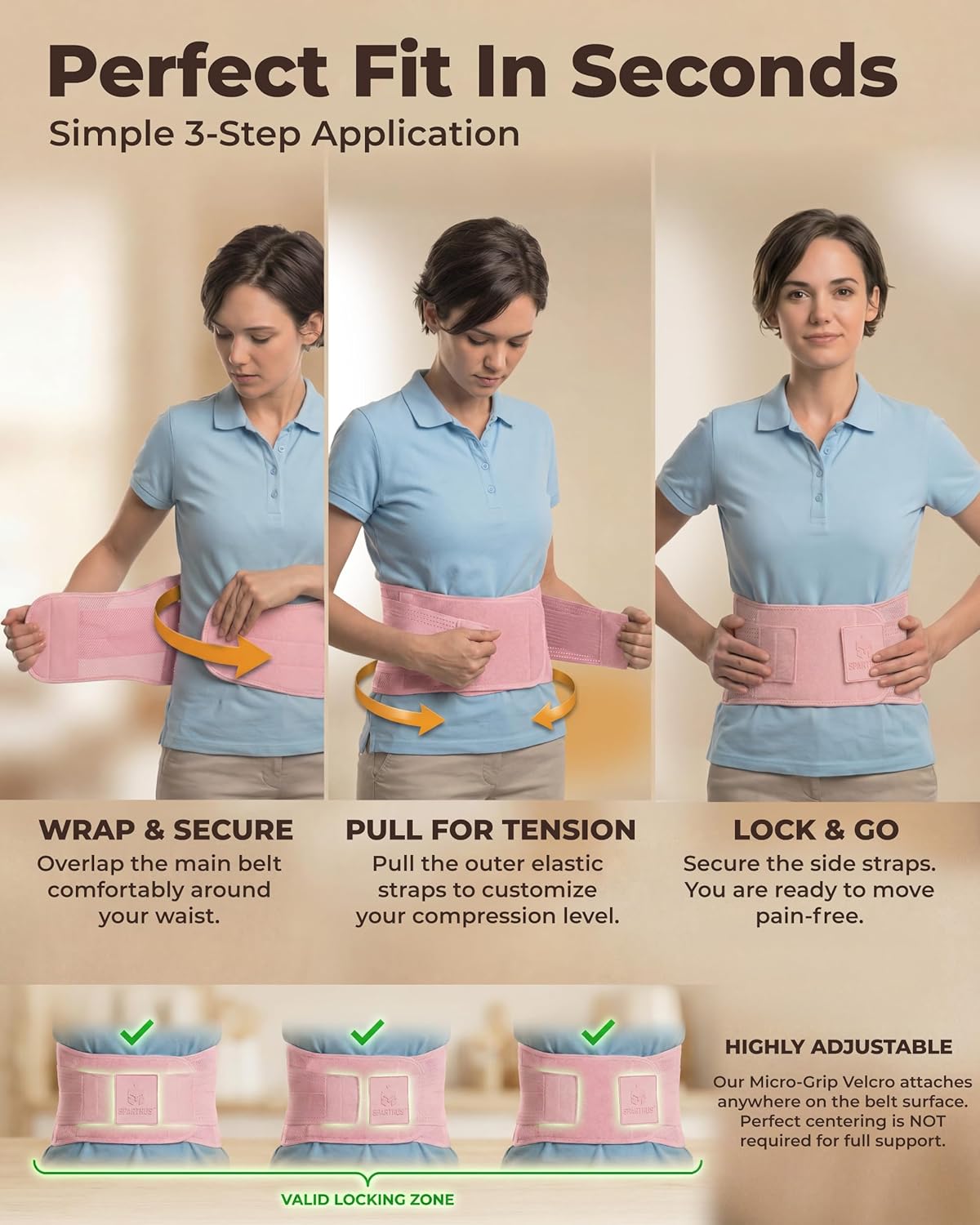 Sparthos Back Support Belt - Instant Relief for Back Pain & Herniated Discs - Breathable Lumbar Brace | Fits 24–31" Waist (Pink-XS)