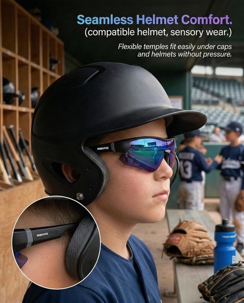Maivnz Youth Baseball Sunglasses - Kids Sports Glasses for Ages 6-12 | Helmet Compatible, Ideal for Softball & Cycling