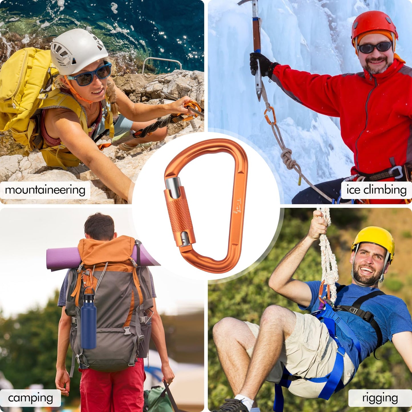 T-Fly Auto Locking Carabiner 27KN (6069 lbs), UIAA Certified 4.6" Heavy Duty Carabiner Clips for Climbing, Hammocks, Rappelling, Mountaineering (Orange)