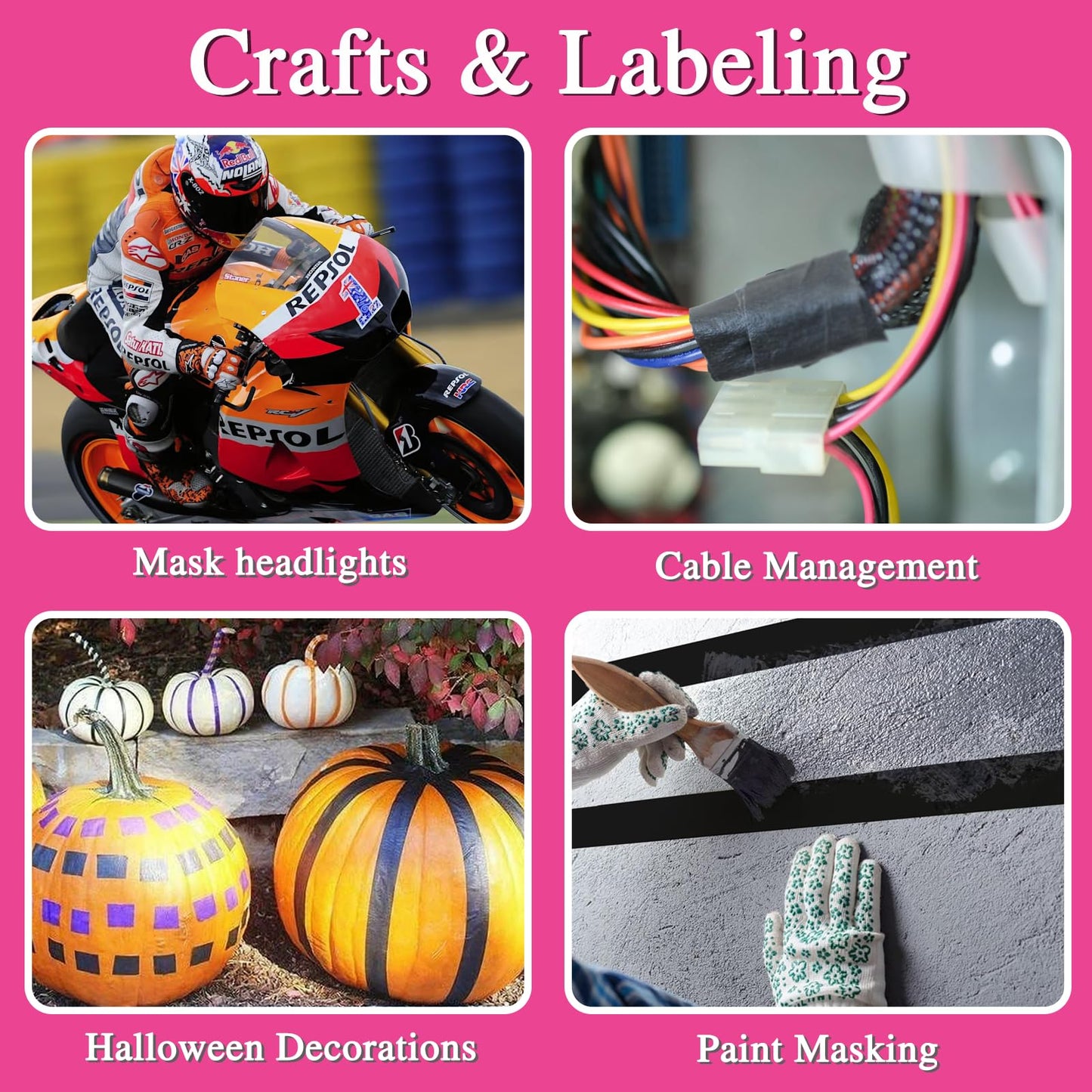 GEYYANG Black Painters Tape, 1 Inch x 55 Yards x 5 Rolls, Black Masking Tape for Painting, DIY Crafts, Home & Auto | No Residue, Multi-Surface Adhesion