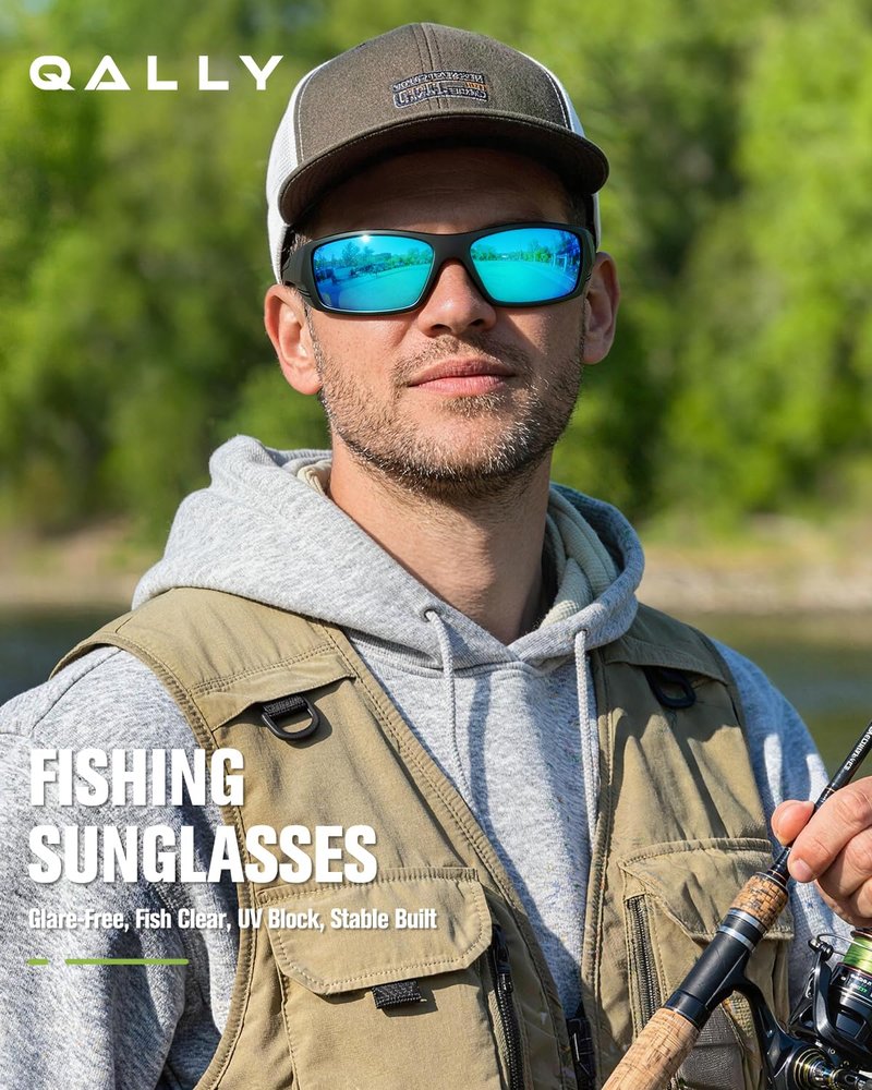 QALLY Polarized Sports Sunglasses for Men Women Wrap Around Sun Glasses UV400 Protection Mens Sunglasses Cycling Fishing Golf