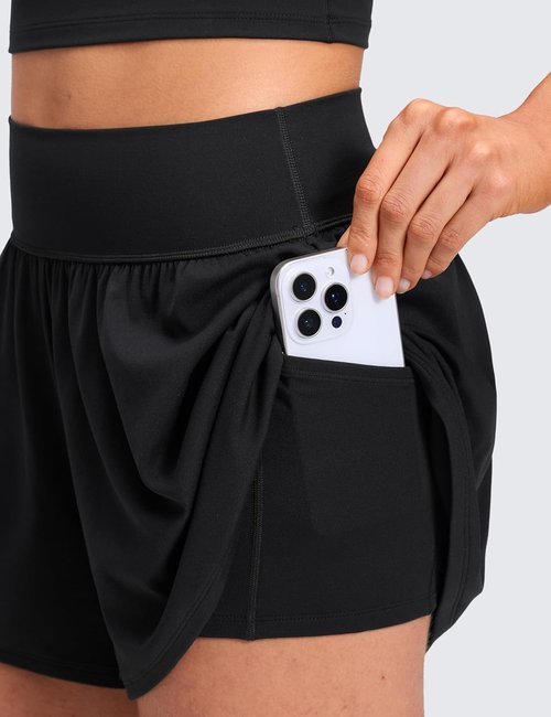 CRZ YOGA Softretch 2-in-1 Casual Shorts for Women - High-Waisted, Flowy Yoga Lounge with Pockets