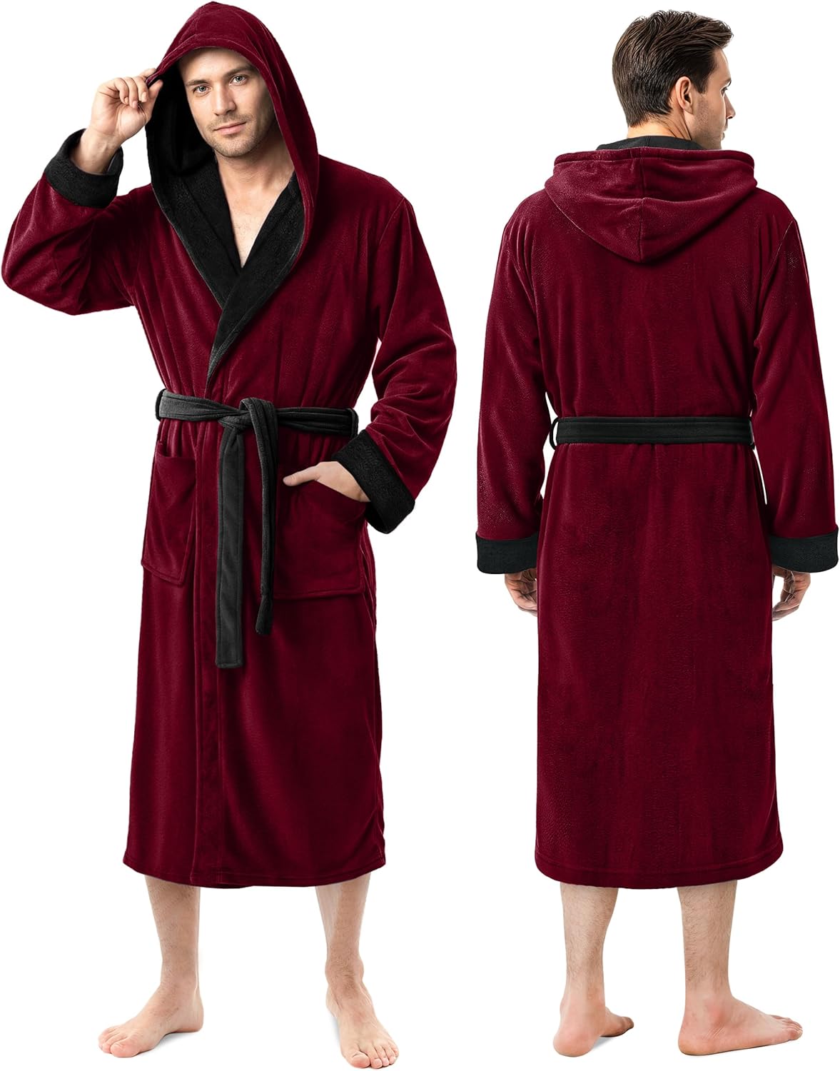NY Threads Men's Hooded Robe - Luxury Plush Fleece Bathrobe for Spa Comfort | Perfect Gift Idea