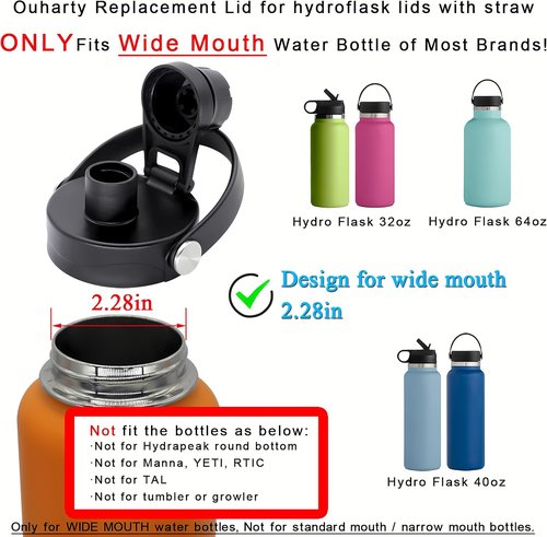 Hydro Flask Spout Lid - Replacement Chug Lid for Wide Mouth Water Bottles | Fits 18-64 oz (Black)