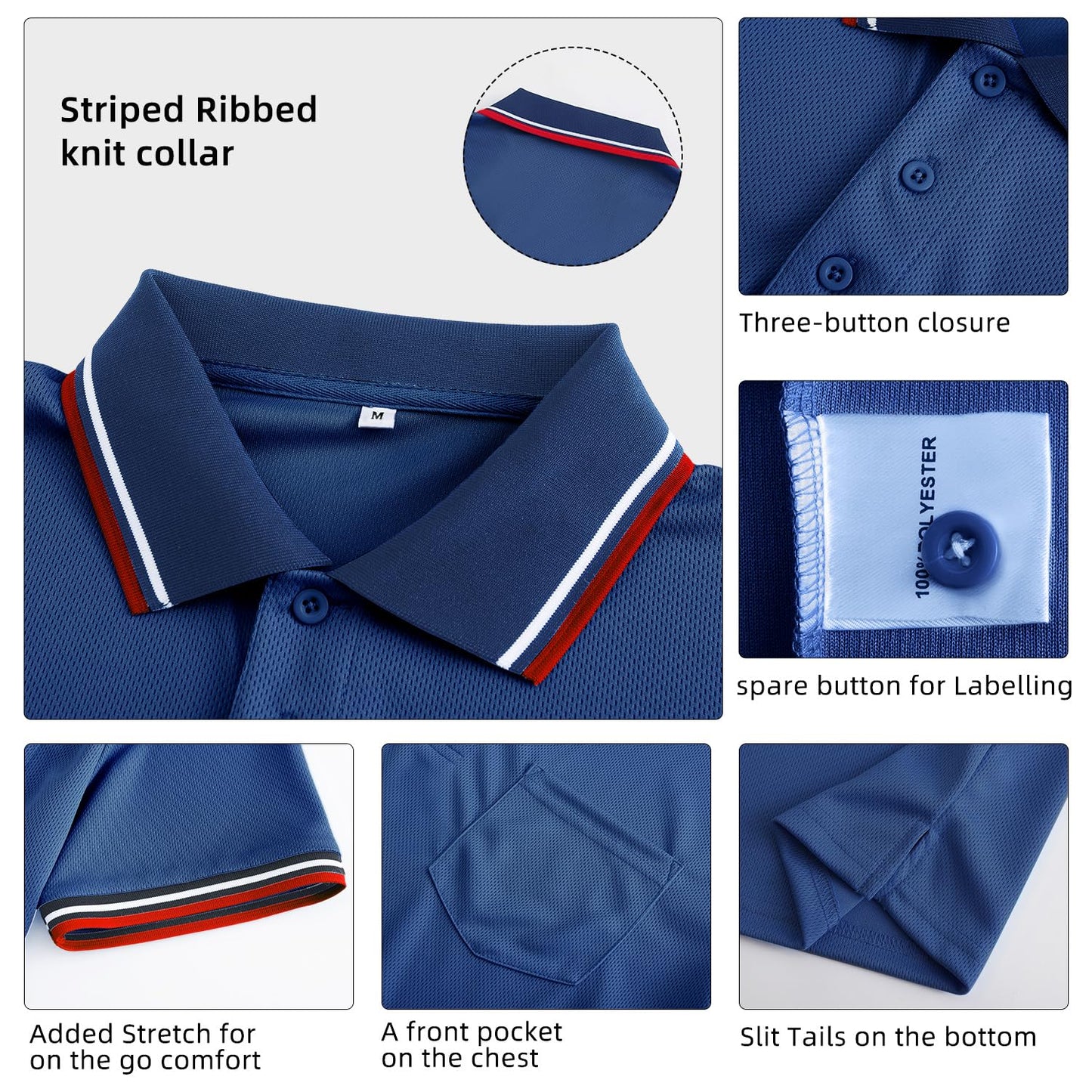 CUTIEHON Men's Baseball Softball Umpire Shirt, Short Sleeve Polo Referee Shirts Sized for Chest Protector Navy