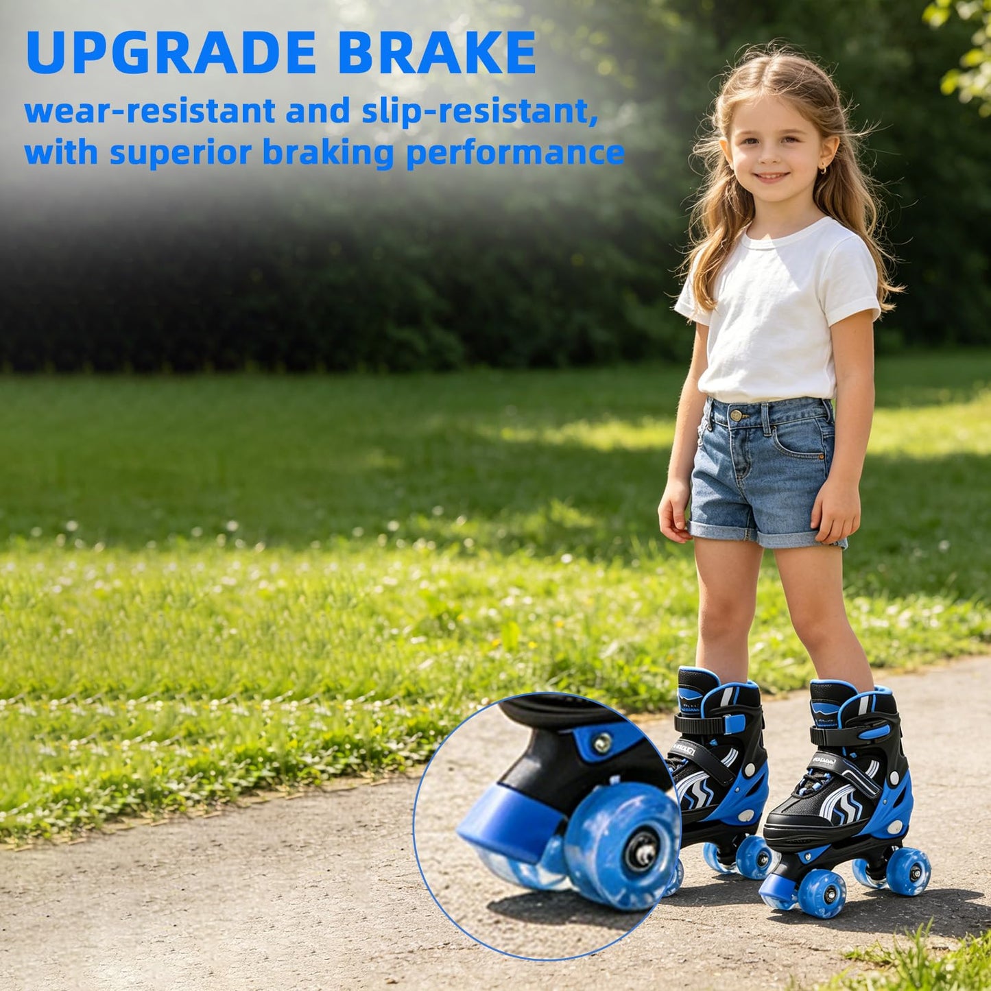 SMOOJOY Kids Roller Skates for Boys and Girls Adjustable Blue Black Skate with All Light up Wheels Ages 6-12 for Beginner in Outdoor Indoor Sports.