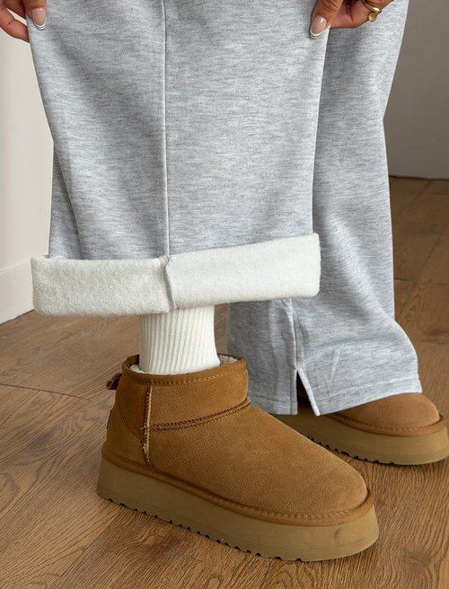 ZAFUL Women's Fleece Lined Sweatpants Foldover Waistband Drawstring Wide Leg Sweat Pants Warm Lounge Pants with Pockets Grey S