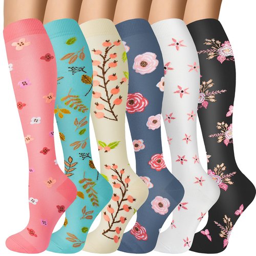 OUIVIAL 6 Pairs Compression Socks for Women Men 20-30mmhg Graduated Support Knee High Socks for Nurse Travel Flight