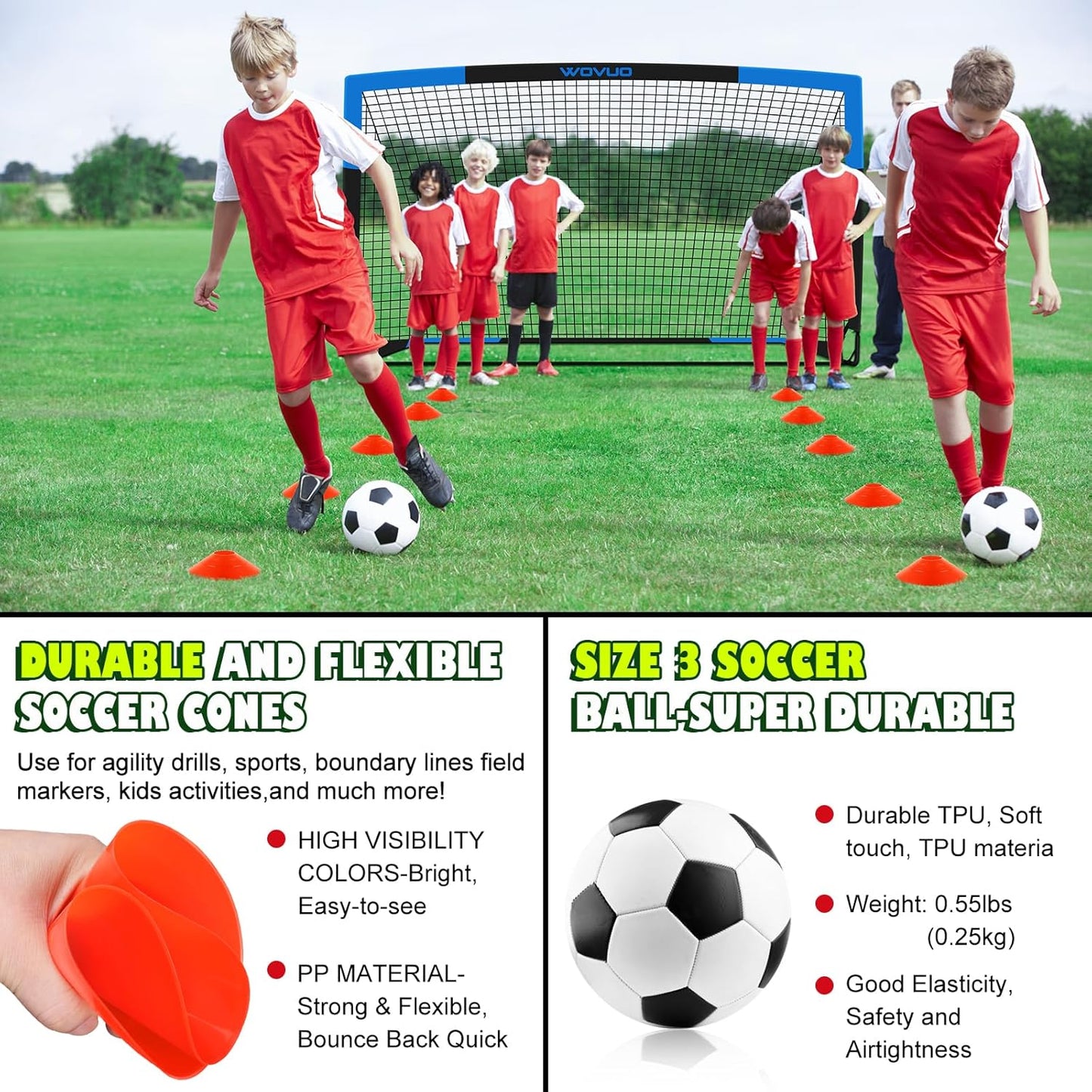 Skiennix Kids Soccer Goals - Portable 6x4 ft Training Set with Target, Ball & Cones | Outdoor Sports Gift for Ages 3-14