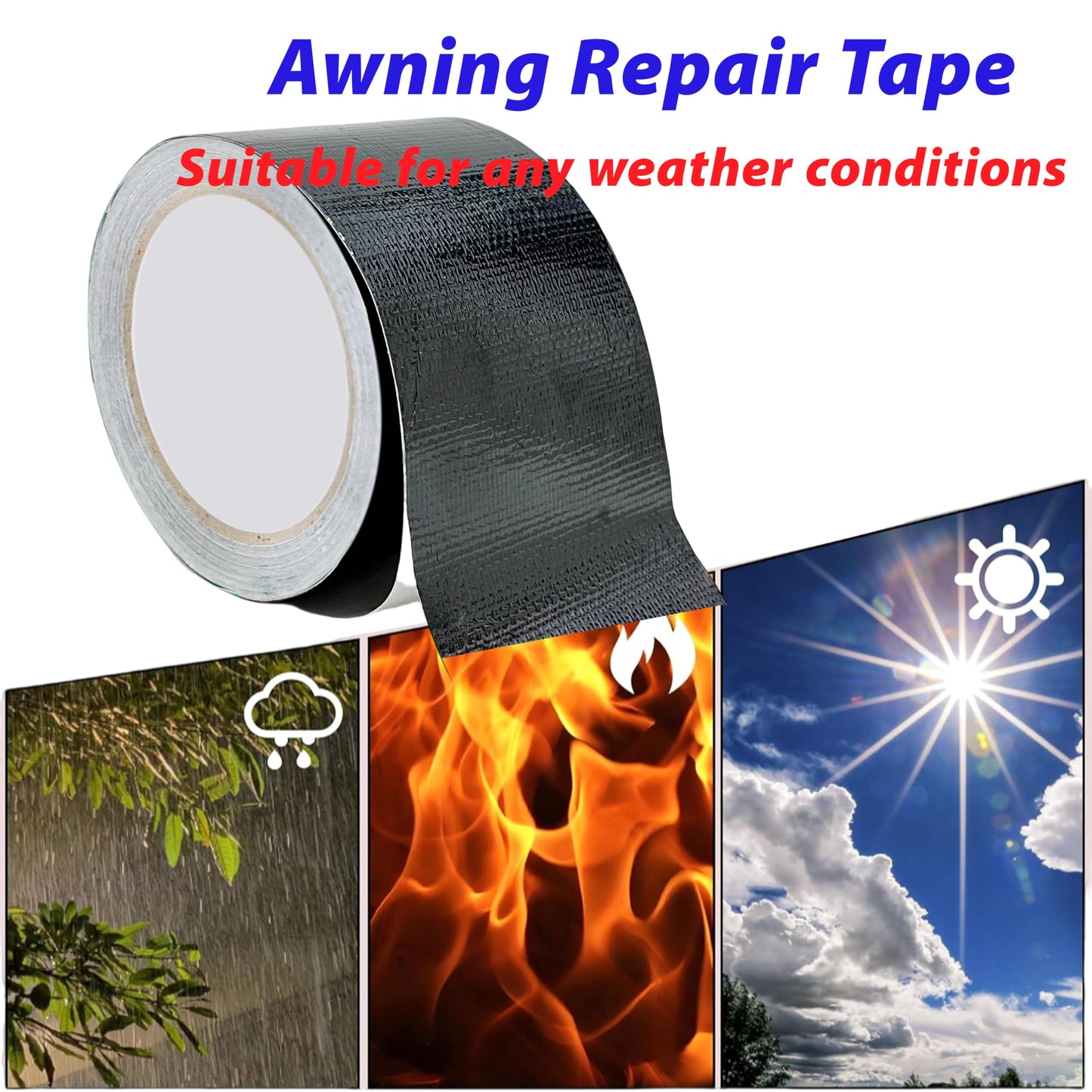 MCOTOP WaterproofRepair Tape for Fabric, 3.1IN x24.6FT, Heavy Duty Outdoor Repair Tape, for RV Roof, Tarp, Tent, Sail and Boat Cover Outdoor Repair Patch, Multipurpose Awning Repair Tape (Black)