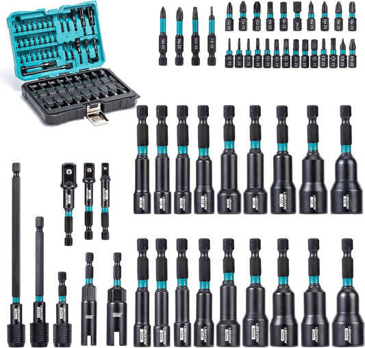 54PCS Magnetic Nut Driver Set - Impact Drill Bit & Socket Adapter with Quick-Release Extension