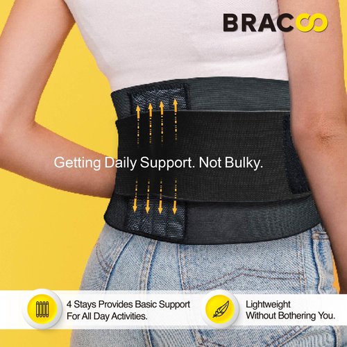Bracoo Adjustable Back Brace, Back Pain Relief Support for Men and Women, Ideal for Lower Back Pain, Sciatica, Scoliosis, Lifting, Workouts, BS33