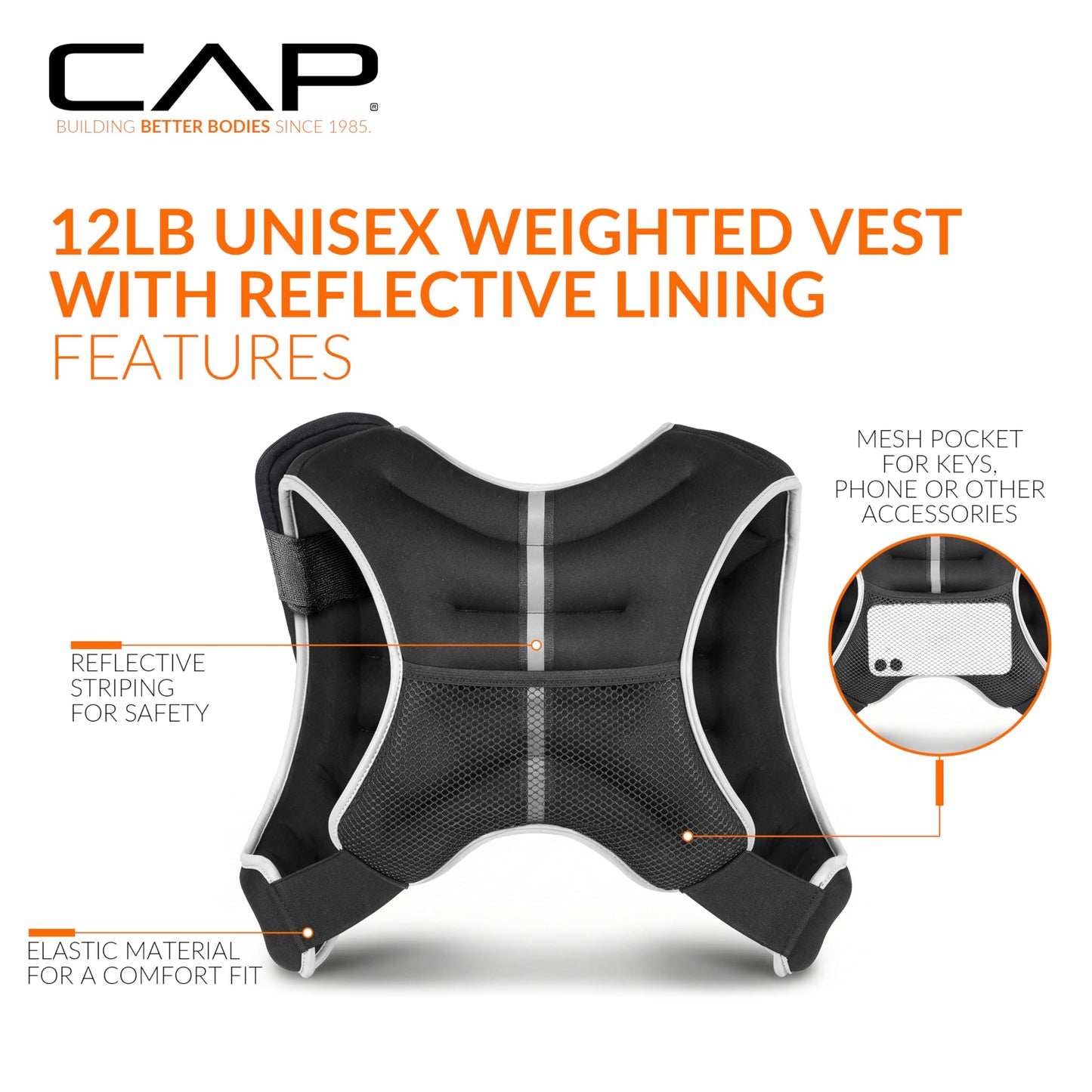 CAP 12lb Reflective Weighted Vest for Walking, Running & Workouts, Blue