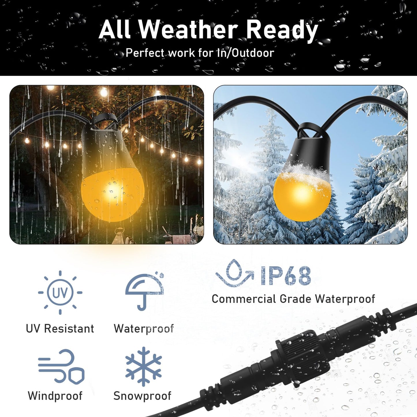 13ft Smart Outdoor String Lights Extension Cord，4m Power Cable with 3-Pin Plug，Compatible with Go-ve Lights (13FT)