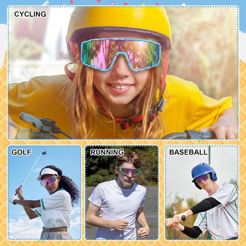 Kingdder 3 Pcs Baseball Ice Cream Drip Sunglasses for Youth Sunglasses for Sport Softball Cycling Baseball Golf(Blue,Ice Cream Pattern)