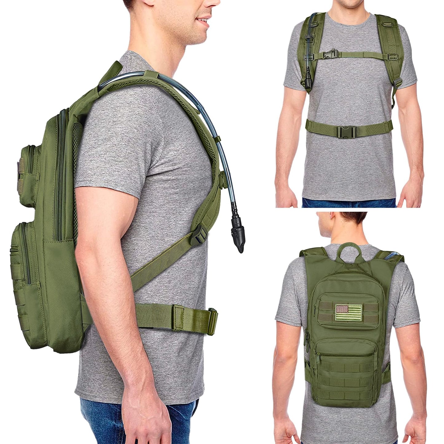 NOOLA Hydration Backpack with 3L TPU Water Bladder, Tactical Molle Water Backpack for Men Women, Hydration Pack for Hiking, Biking, Running and Climbing ,Army Green