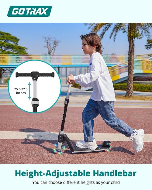 Gotrax K03 Kids Kick Scooter - LED Lighted Wheels, Adjustable Handlebars, Lightweight Design | Max Load 110 Lbs, Black
