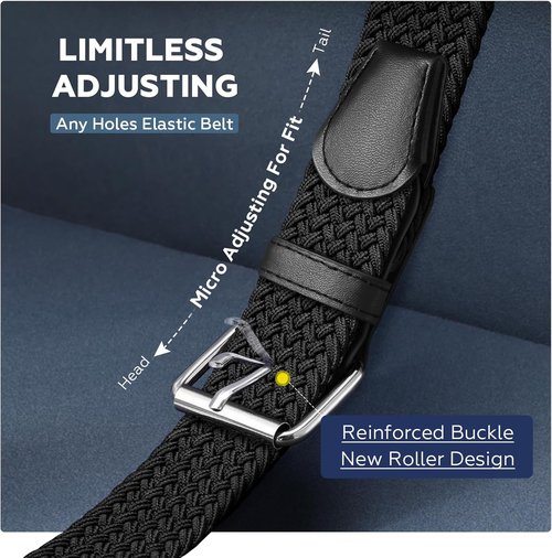 JASGOOD Braided Stretch Belt for Men - Adjustable Elastic Woven Fabric | 1 3/8" Golf & Casual Use