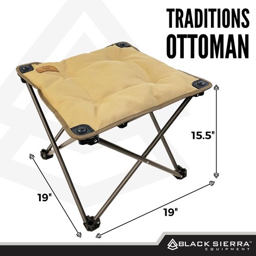 Black Sierra Traditions Camping Foot Stool, Folding Camp Ottoman, Lightweight Collapsible Camp Footrest, Folding Camping Footrest, Lightweight Beach Chair Footrest, Portable Folding Outdoor Footrest